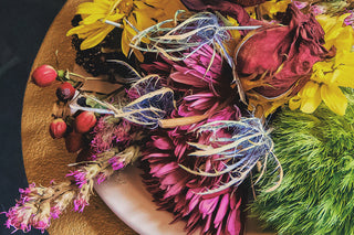 A captivating arrangement of dried flowers in various hues, showcasing their preserved beauty as they continue to add charm and a touch of nature to any space—ideal for eco-friendly witchcraft practices.